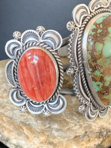 Navajo Royston Turquoise Spiny Oyster Cuff Bracelet | Sterling Silver | Authentic Native American Handmade | 1162