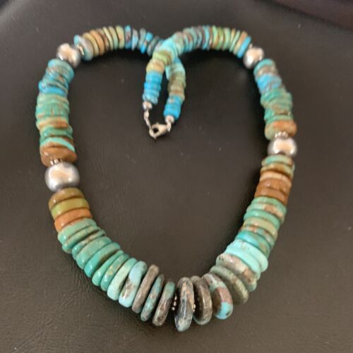 Navajo Blue Green Turquoise Necklace | Sterling Silver | Authentic Native American | 20" | 11928