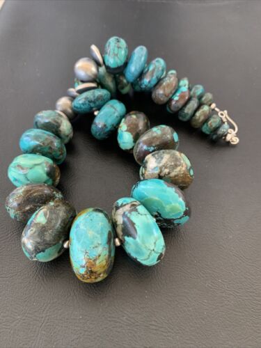 Navajo Pearls Sterling Silver Graduated Chunky Turquoise Necklace | Authentic Native American | 22" | 1749