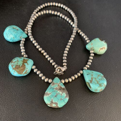 Teardrop Blue Turquoise Necklace | Navajo Pearls | Sterling Silver | 20" | 13964