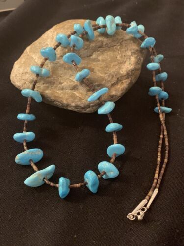 Navajo Sleeping Beauty Kingman Turquoise Nugget Necklace | Sterling Silver | Authentic Native American Handmade | 26" | 00613