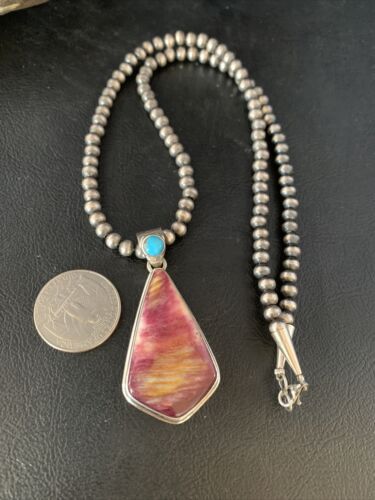 Navajo Purple Spiny Oyster Turquoise Pendant Necklace | Sterling Silver | Multi-Stone | 13789