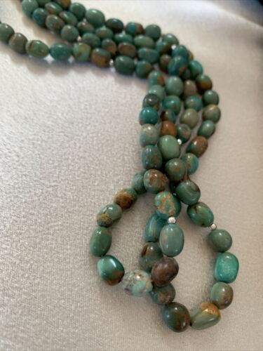 Navajo Sterling Silver Heishi Green Turquoise 2 Strand Bead Necklace | Authentic Native American Handmade | 00871