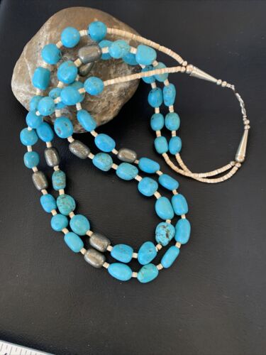 Native American Santo Domingo Shell Nugget Turquoise Necklace | 26" | Authentic Handmade | 12000
