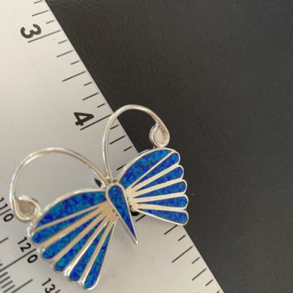 Navajo Blue Opal Butterfly Sterling Silver Necklace Pin Pendant | 11973