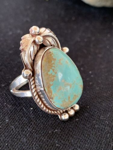 Native American Navajo Blue Turquoise #8 Ring | Sterling Silver | Sz 9.5 | 669