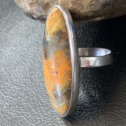 Navajo Bumble Bee Jasper Ring | Sterling Silver | Sz 8 Adjustable | Authentic Native American Handmade | 11545