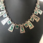 Navajo Old Pawn Sterling Silver Necklace Bracelet Set | Chip Inlay Turquoise | Authentic Native American Jewelry | 11857
