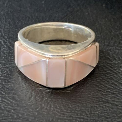 Navajo Pink Mother of Pearl Inlay Band Ring | Sz 8 | Authentic Native American Handmade | 12413