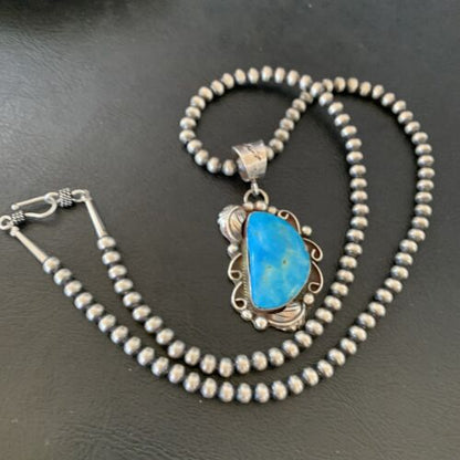Native American Sterling Silver Blue Kingman Turquoise Necklace Pendant | Women's | 10901