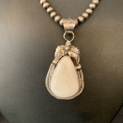 Men's Women's White Buffalo Turquoise Pendant | Sterling Silver Necklace | Native American Handmade | 14197 - Masha USA