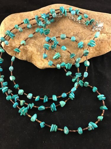 Authentic Native American Navajo Sterling Silver Necklace | Turquoise, Shell & Nugget | 21" | Handmade - Masha USA
