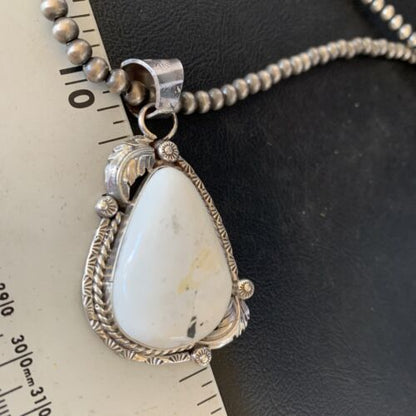 Men's Women's White Buffalo Turquoise Necklace Pendant | Sterling Silver | Authentic Native American Handmade | 14196
