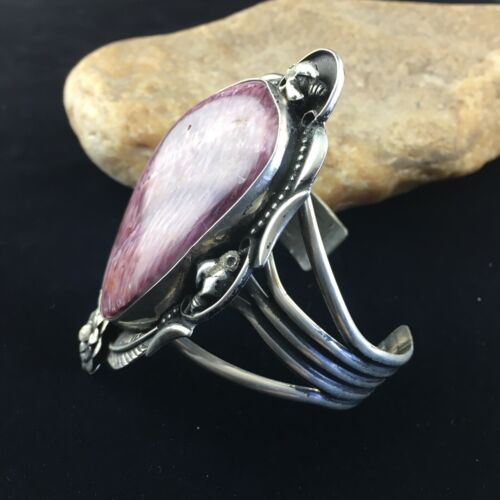 Navajo Purple Spiny Oyster Row Cuff Bracelet | Sterling Silver | XL Men's | Authentic Native American Handmade | 10111