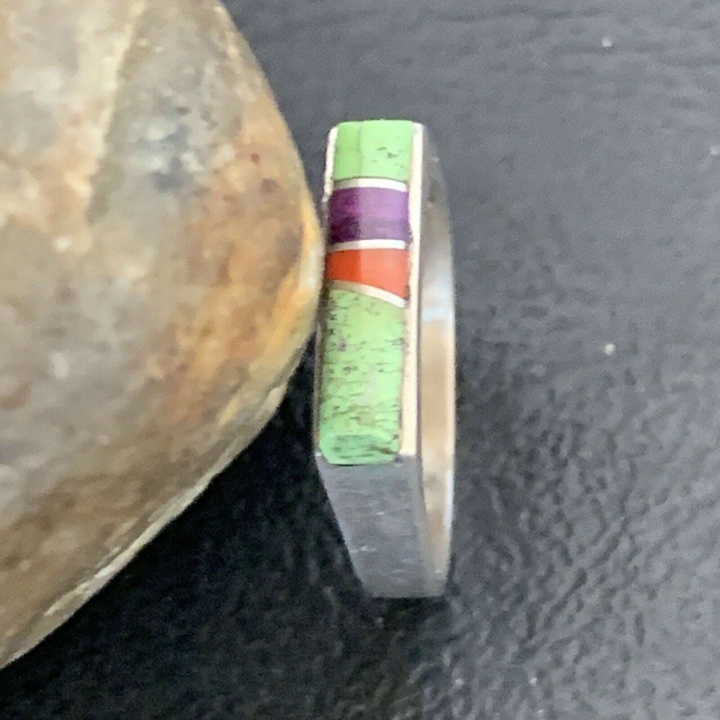 Native American Navajo Green Gaspiete Sugilite Red Coral Inlay Ring | Sz 5 | 10995