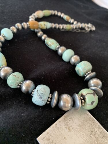 Authentic Native American Navajo Pearls Necklace | Sterling Silver Dry Creek Turquoise Beads | 21" | 01385