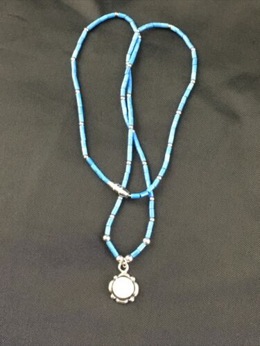 Navajo Opal Pendant with Lapis Beads | Sterling Silver Necklace | 17" | Authentic Native American Handmade | 10122