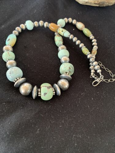 Authentic Native American Navajo Pearls Necklace | Sterling Silver Dry Creek Turquoise Beads | 21" | 01385