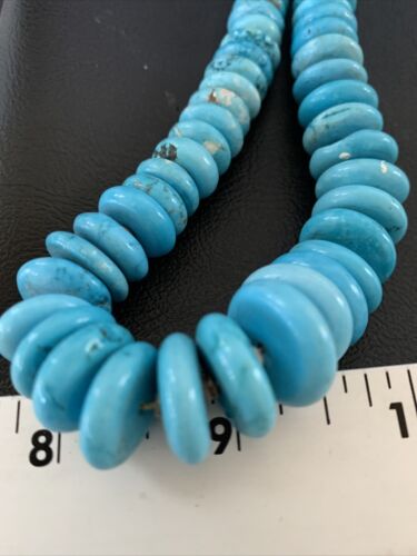 Navajo Pearls Bead Necklace with Blue Turquoise | Sterling Silver | 28" | Authentic Native American | 12537