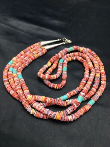 Southwestern Shell Turquoise Necklace | 2-Strand Sterling Silver | 27" | 2916