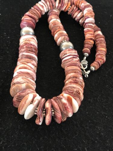 Navajo Purple Spiny Oyster Necklace | Sterling Silver | Authentic Native American | Graduated | 20" | 8485