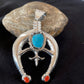 Navajo Sterling Silver Naja Pendant | Turquoise & Spiny Oyster | Authentic Native American Handmade | 1060