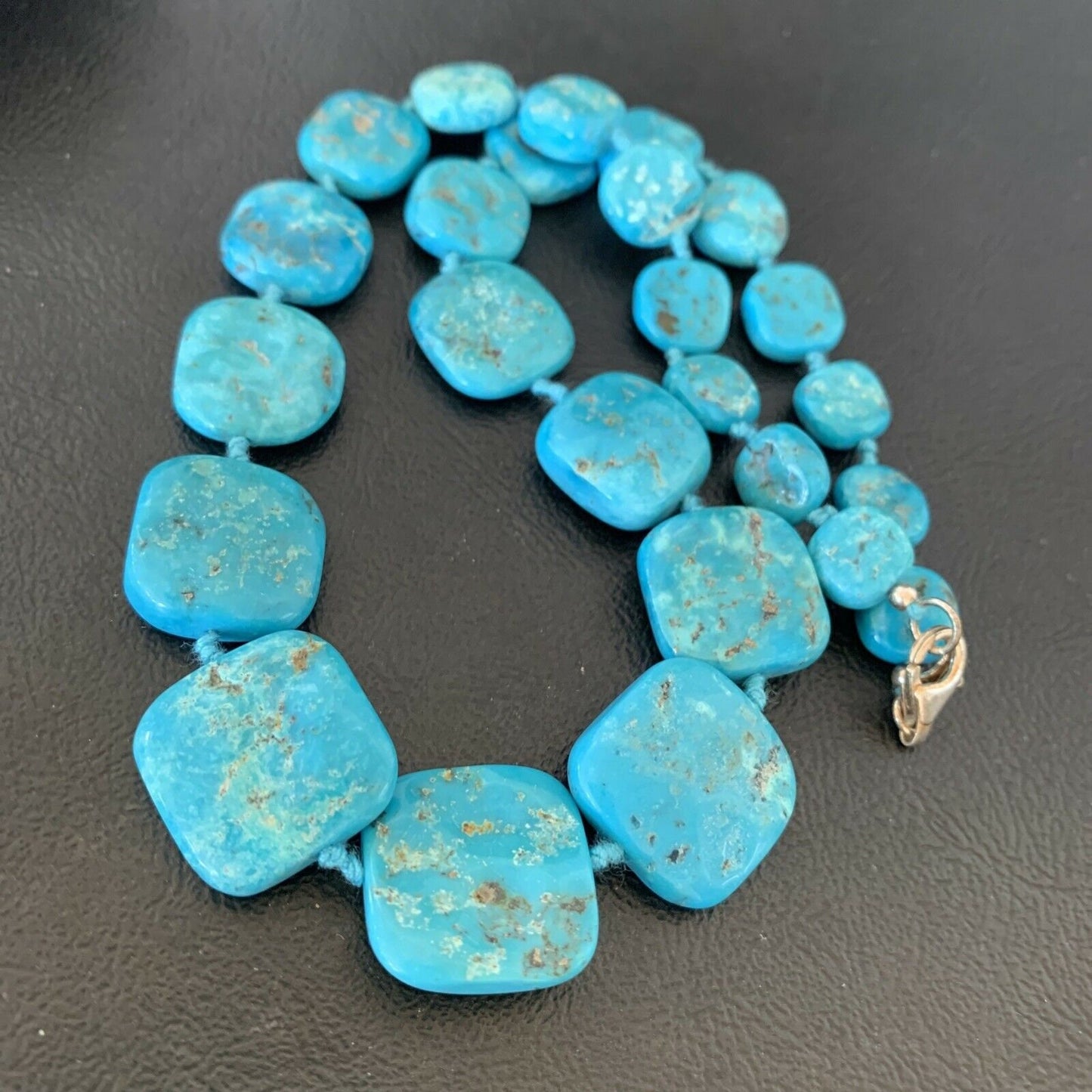 Ultra Rare Old Pawn Sleeping Beauty Turquoise Graduated Beads Necklace | Sterling Silver | 10411