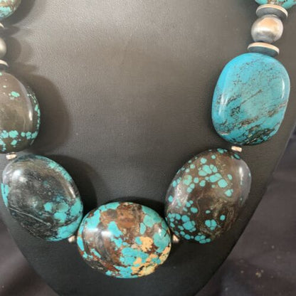 Chunky Navajo Pearl Graduated Turquoise Necklace | Sterling Silver | Authentic Native American Jewelry | 21" | 11903 - Masha USA