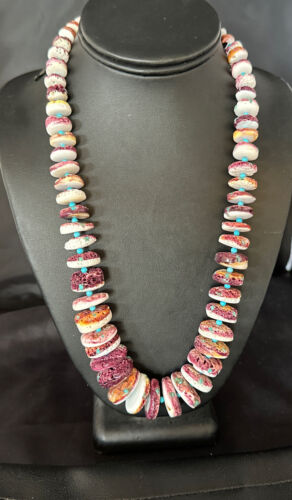 Navajo Purple Spiny Oyster & Blue Turquoise Necklace | Sterling Silver | 22" | Authentic Native American | 14726