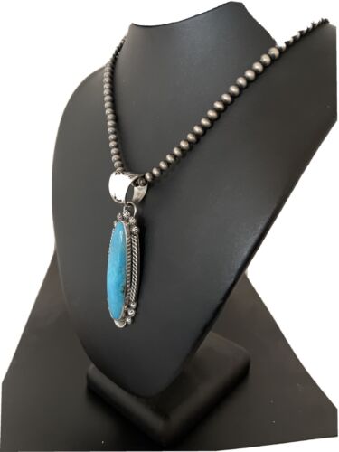 Navajo Men's Kingman Turquoise Pendant Necklace | Sterling Silver | Native American Handmade | 1069