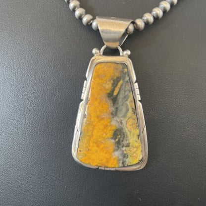 Men's Navajo Pearls Necklace with Bumblebee Jasper Pendant | Sterling Silver | Native American Handmade | 10554