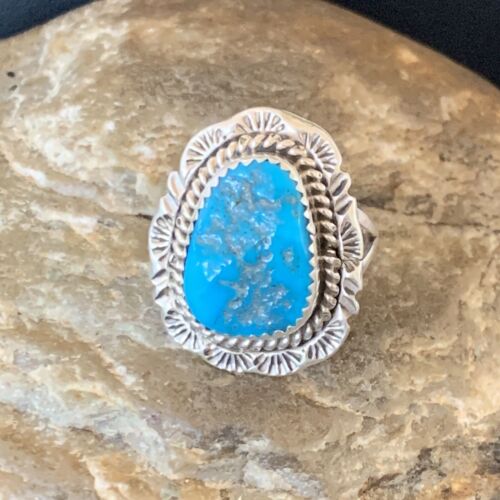 Navajo Blue Kingman Turquoise Ring | Sterling Silver | Sz 8.5 | Authentic Native American Handmade | 12961