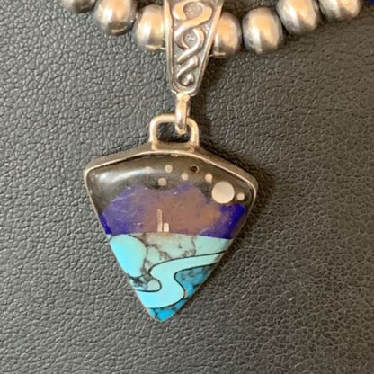 Men's Navajo Pendant | Blue Lapis Turquoise Opal Sterling Necklace 22" | Handmade Jewelry 13390