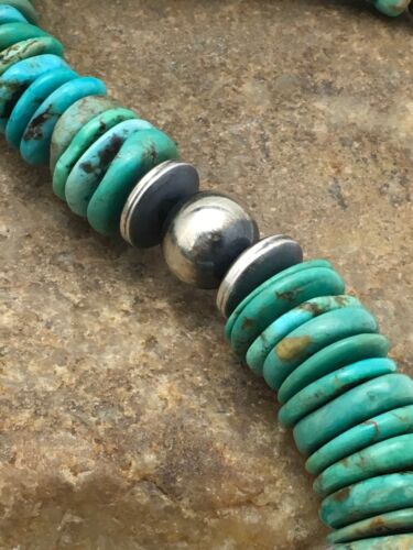 Navajo Sterling Silver & Turquoise Graduated Necklace | Authentic Native American | 18" | 4047
