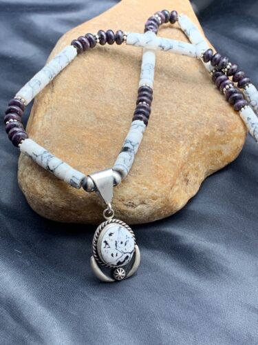 Navajo Purple Sugilite & Howlite Bead Necklace | Sterling Silver | Authentic Native American Handmade | 4606