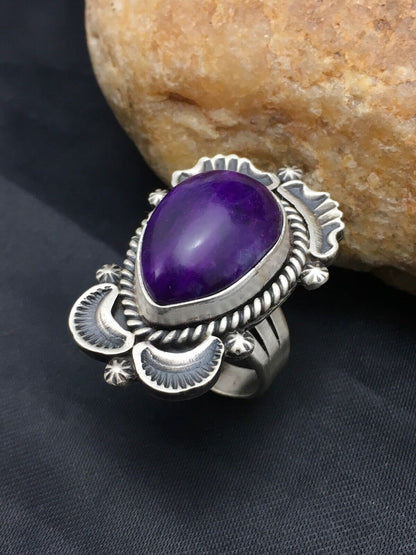 Native American Sugilite Navajo Ring | Sterling Silver | Sz 7.5 | 4189
