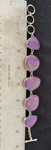 Navajo Purple Mojave Turquoise Link Bracelet | Sterling Silver | 9" | Authentic Native American Handmade | 664