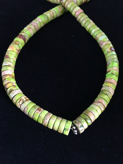 Navajo Green Gaspeite Heishi Necklace | Sterling Silver | 20" | Authentic Native American Handmade | 1734