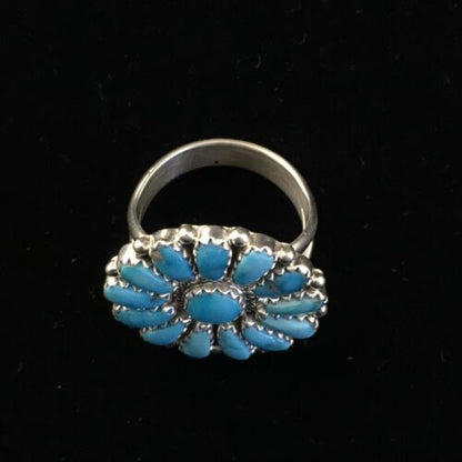 Navajo Blue Kingman Turquoise Cluster Ring | Authentic Native American Sterling Silver | Multi-Stone | Sz 7 | 10112