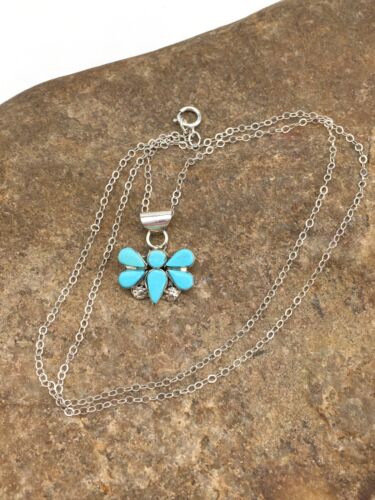 Southwestern Butterfly Turquoise Pendant | Zuni | Sterling Silver | 20" | 4777