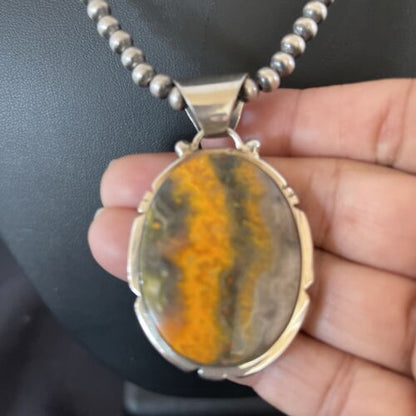 Navajo Pearls Sterling Silver Bumblebee Jasper Necklace Pendant | 18" | Handmade Southwestern Jewelry | 10550