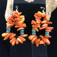 Navajo Orange Coral Turquoise Earrings Set | Sterling Silver | Authentic Native American Handmade | 1776