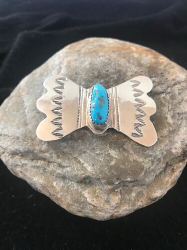 Kingman Turquoise Pin | Navajo Sterling Silver | Authentic Native American | 8666