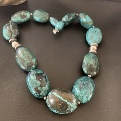 Chunky Navajo Pearl Graduated Turquoise Necklace | Sterling Silver | Authentic Native American Jewelry | 21" | 11904