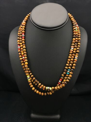 Southwestern Turquoise & Tiger's Eye Necklace | 3 Strand | Sterling Silver | 2616
