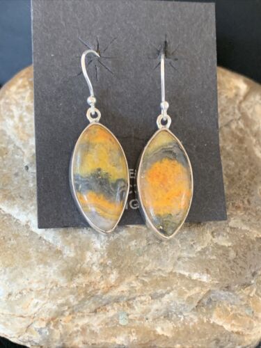 Native American Women's Navajo Bumblebee Jasper Earrings Set | Sterling Silver | 1565