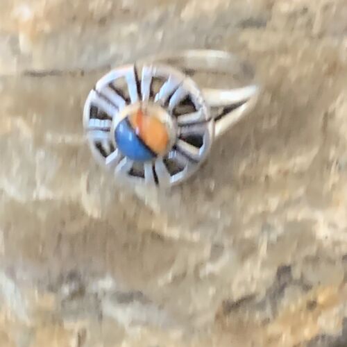 Native American Indian Womens Navajo Blue Lapis Spiny Inlay Ring Sz 8 11183