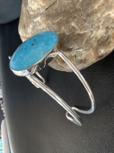 Women's Sterling Silver Blue Kingman Turquoise Cuff Bracelet | Authentic Native American Handmade | 14067
