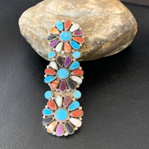 Navajo Multi-Color Turquoise Coral Spiny Onyx Ring | Authentic Native American Sterling Silver | Multi-Stone | Sz 8 | 11557