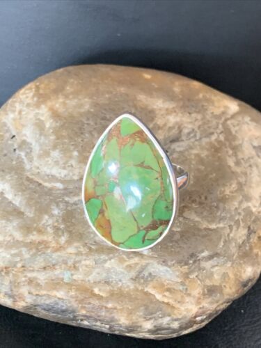 Adjustable Navajo Green Mojave Turquoise Ring | Sterling Silver | Sz 8 | 11787